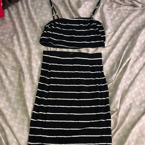Two piece set; stripped crop top with skirt